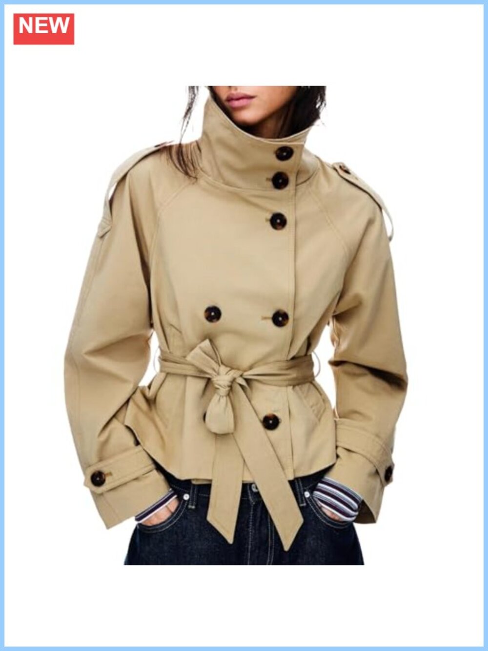 Women's Cropped Trench Coat Double Breasted Belted Fall